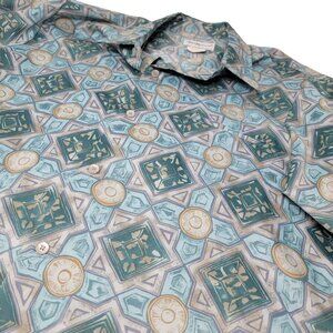 Tori Richard Button Up Dress Shirt Size Large‎ Men's Short Sleeve Polyester Blue